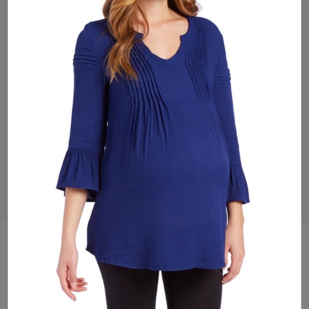 Blue bell sleeve maternity blouse